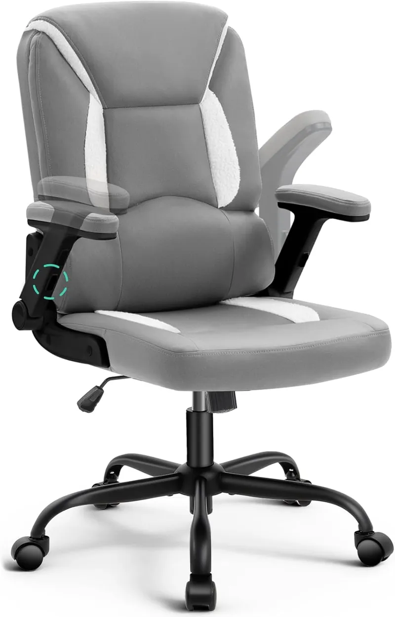 SEATZONE Home Office Computer Chair with Telescopic Flip-up Arms and Swivel Wheels